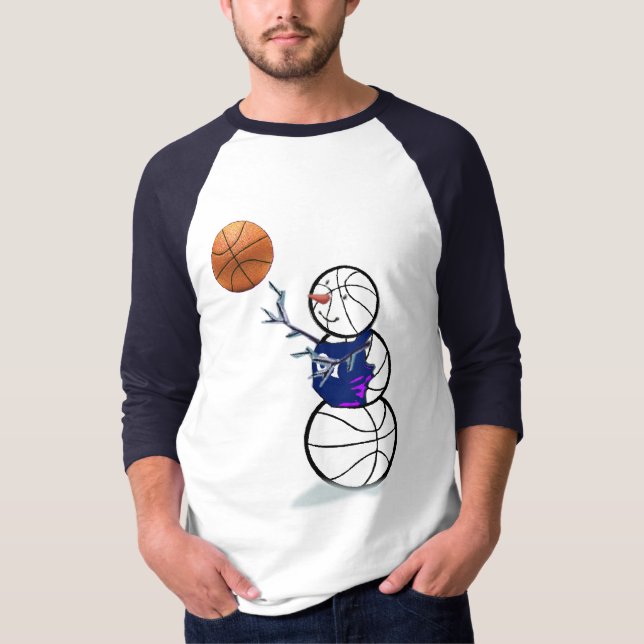 Basketball Snowman Christmas T-Shirt (Front)