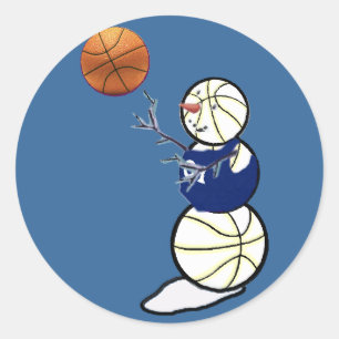 Basketball Snowman Classic Round Sticker