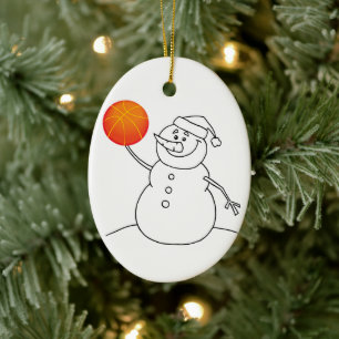 Basketball Snowman Holiday Ceramic Ornament