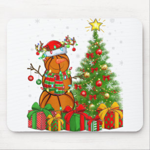 Basketball Snowman Lights Xmas Tree Basketball Chr Mouse Pad