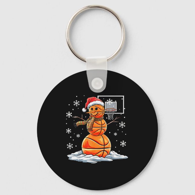 Basketball Snowman Player Santa Hat Christmas Funn Key Ring (Front)