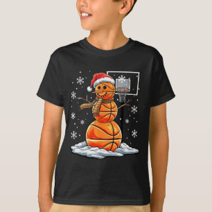 Basketball Snowman Player Santa Hat Christmas Funn T-Shirt