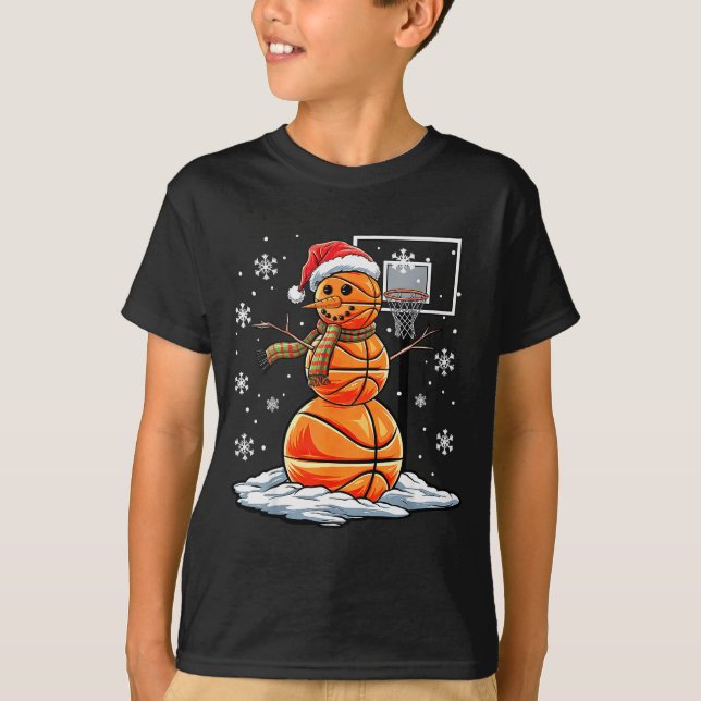 Basketball Snowman Player Santa Hat Christmas Funn T-Shirt (Front)