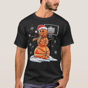 Basketball Snowman Player Santa Hat Christmas Funn T-Shirt