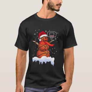 Basketball Snowman Player Santa Hat Christmas Funn T-Shirt