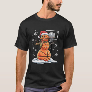 Basketball Snowman Player Santa Hat Christmas T-Shirt