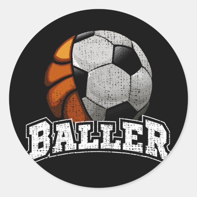 Basketball Soccer Funny  Classic Round Sticker (Front)