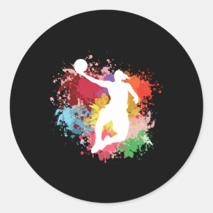 Basketball Splash Watercolor Classic Round Sticker