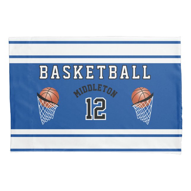Basketball Sport Ball Design - Blue - Editable Pillowcase (Front)