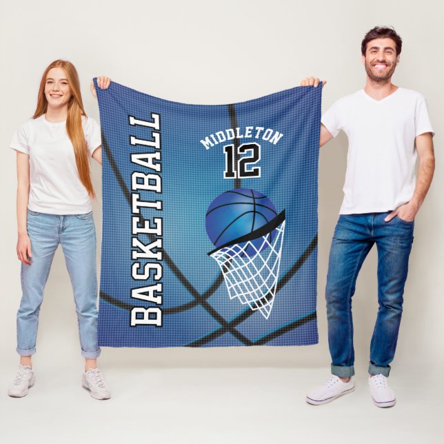 Basketball 🏀 Sport Design in Blue Fleece Blanket (In Situ)