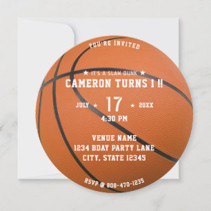 Basketball Sport Orange 1st Birthday Party Invitation