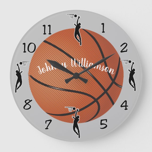 Basketball Sport personalise with Name Large Clock (Front)