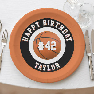 Basketball Sport Team Player Name Happy Birthday Paper Plate