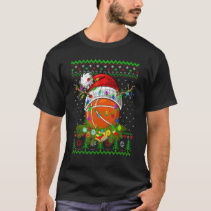 Basketball Sport Ugly Christmas Pajama Lights Xmas T-Shirt