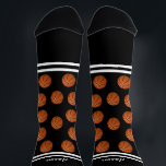 basketball sports  add your name or text black  socks<br><div class="desc">Basketball on black  add your name custom crew socks.</div>