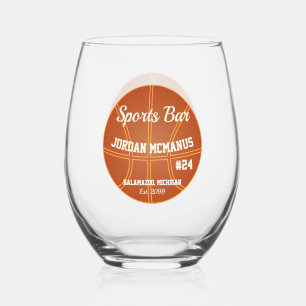 Basketball Sports Bar Cocktail Stemless Wine Glass