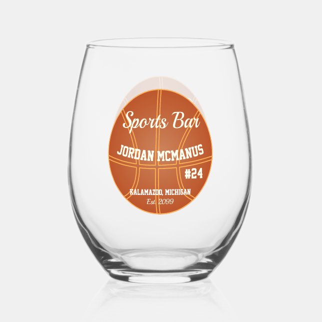 Basketball Sports Bar Cocktail Stemless Wine Glass (Front)