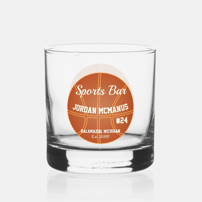 Basketball Sports Bar Rocks  Whiskey Glass (Front)