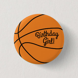 Basketball Sports Birthday Girl Party Button