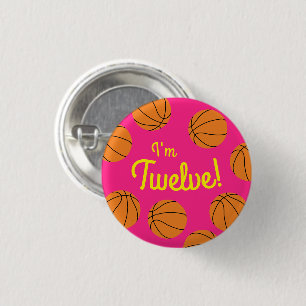 Basketball Sports Birthday Party Pink 3 Cm Round Badge
