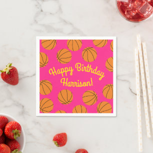 Basketball Sports Birthday Party Pink Napkin