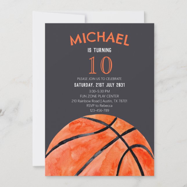 Basketball Sports Boy 10th Birthday Party Invitation (Front)