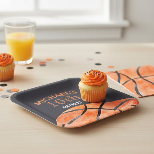 Basketball Sports Boy 10th Birthday Party Paper Plate