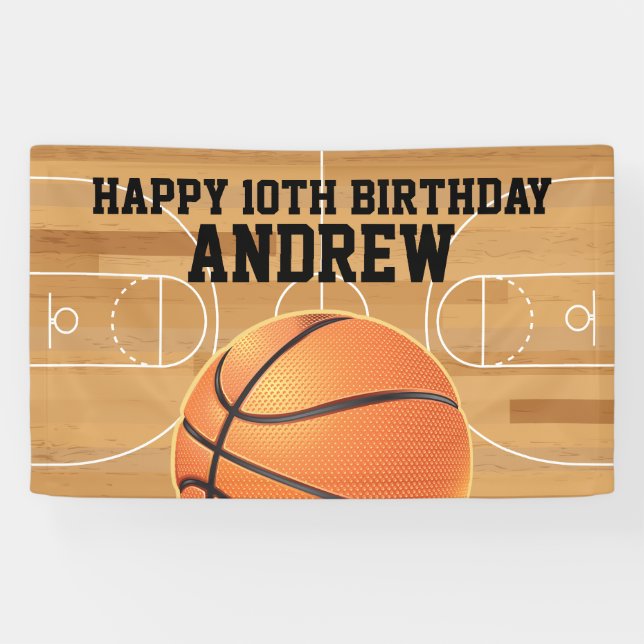 Basketball Sports Happy Birthday Banner (Horizontal)