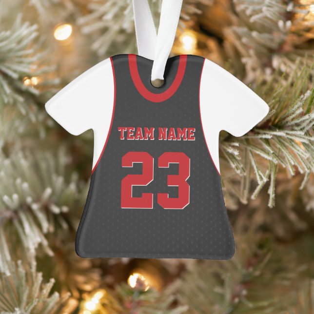 Basketball Sports Jersey Black Red Ornament (Tree)