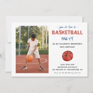 Basketball Sports Kids Birthday Photo Invitation