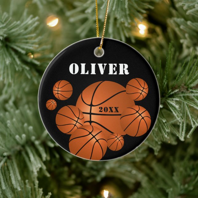 Basketball Sports Kids Keepsake Christmas Ceramic Ornament (Tree)