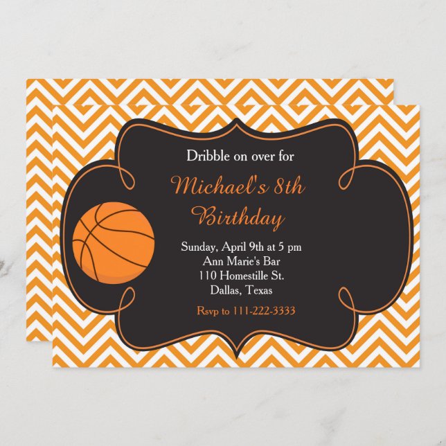 Basketball Sports Orange Birthday Invitation (Front/Back)