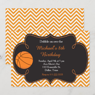Basketball Sports Orange Birthday Invitation