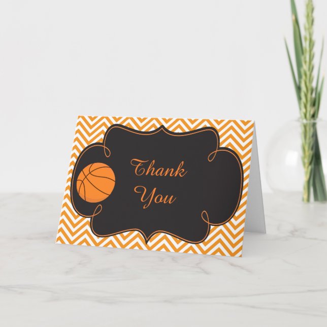 Basketball Sports Orange Birthday Thank You Card (Front)