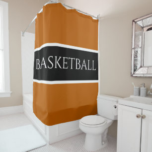 BASKETBALL Sporty Medium Orange Black Stripes Shower Curtain