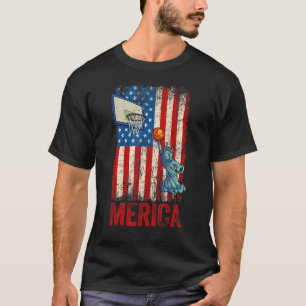 Basketball Statue Liberty 4th Of July Girl America T-Shirt