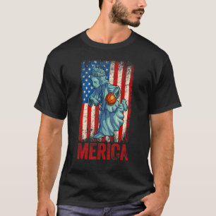 Basketball Statue Liberty 4th Of July Girl America T-Shirt