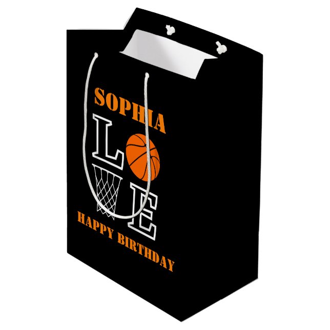 Basketball Swoosh Black Birthday Gift Bag (Back Angled)