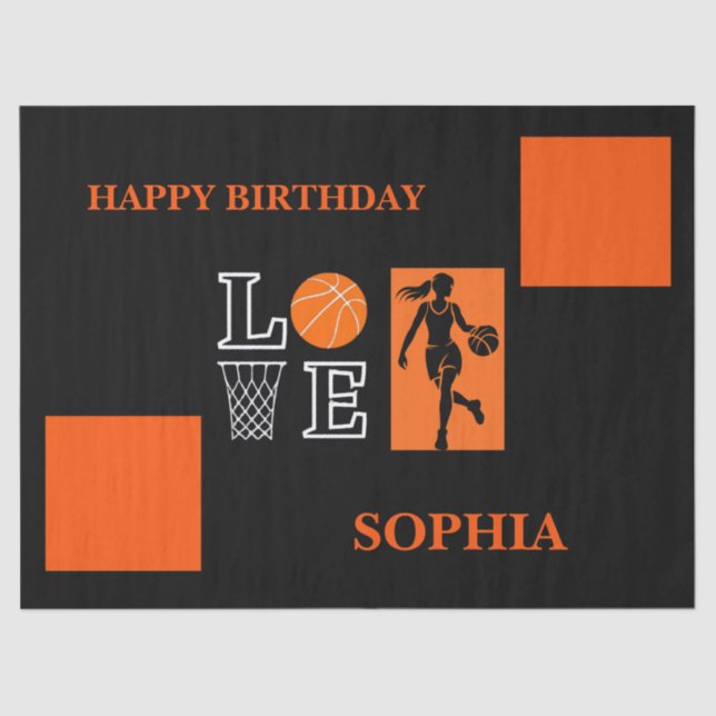 Basketball Swoosh Black Birthday Large Gift Bag Tissue Paper (Front)