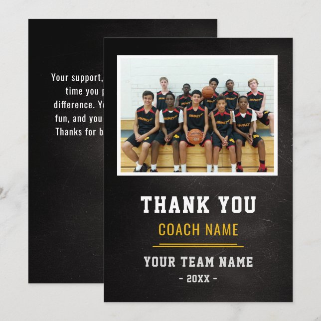 Basketball Team Coach Thank You Photo  Card (Front/Back)