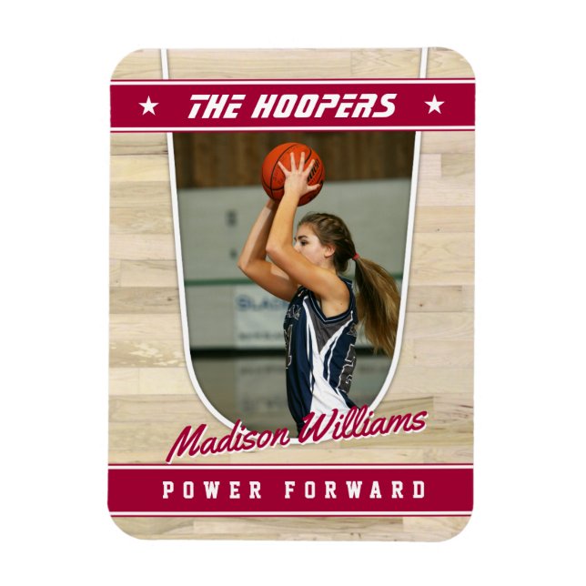 Basketball Team  Customisable Red Souvenir Magnet (Vertical)