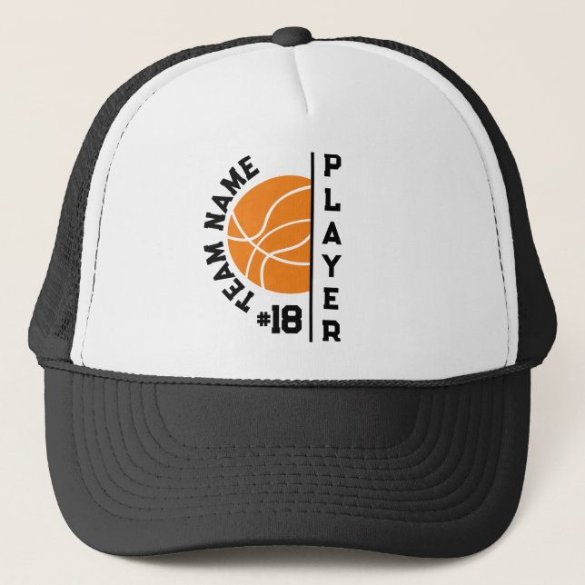 Basketball Team, Player Name and Jersey Number. Trucker Hat (Front)