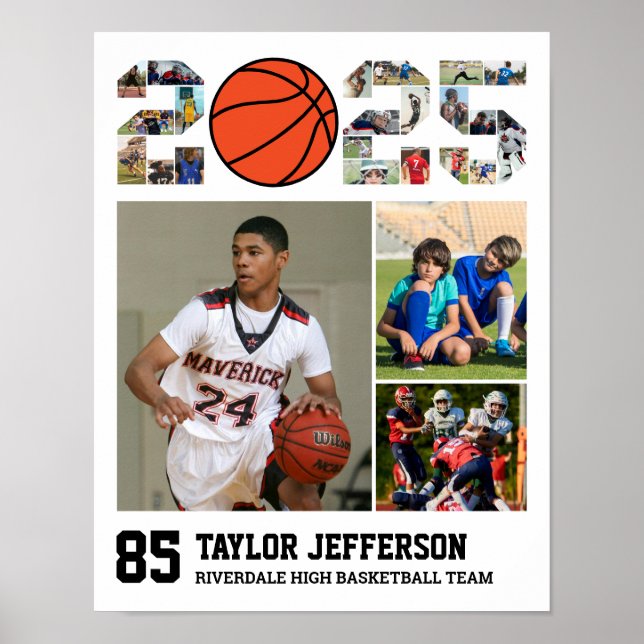 Basketball Team Senior 2025 Sports Photo Collage Poster (Front)