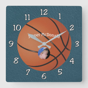 Basketball Textured Background photo personalise Square Wall Clock