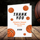 Basketball Thank you Coach Card<br><div class="desc">Simple basketball thank you coach card with thank you text, coach name, team name, year, your name and basketball balls. The card is in white, orange and black colors. On the back side is a basketball ball. Personalize the card with names and your text. Great thank you card for the...</div>