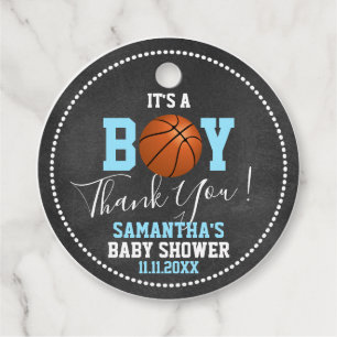BASKETBALL Theme Baby Shower Chalkboard Blue Boy Favour Tags