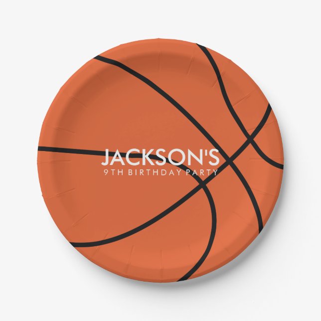Basketball Themed Birthday Party Paper Plate (Front)