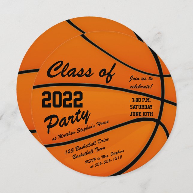 Basketball Themed Graduation Party Invitation (Front/Back)