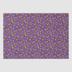 Basketball Themed Pattern Design Gold & Purple Tissue Paper