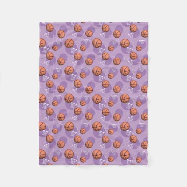 Basketball Themed Pattern Purple Fleece Blanket (Front)